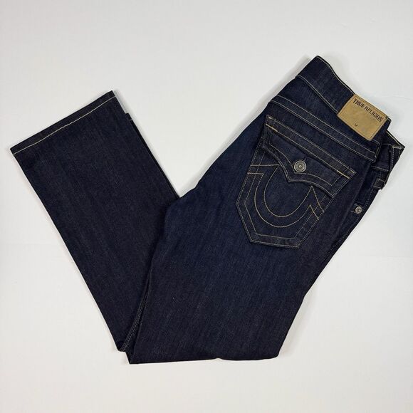 True Religion Ricky Relaxed Straight Jeans Mens 32 Dark Blue USA